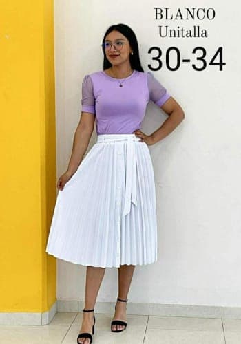 Falda larga color Blanco talla Unitalla estilo Tableada