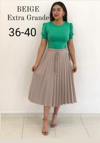 Falda larga color Beige  talla Extragrande  estilo Tableada