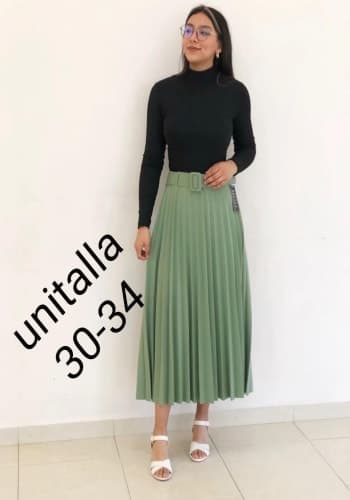 Falda larga color Verde cemento  talla Unitalla estilo Tableada