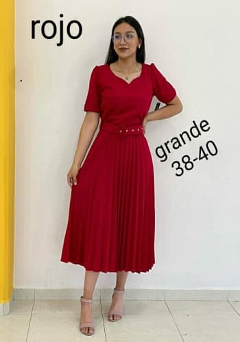 Vestido  largo color Rojo talla Grande  estilo Tableado