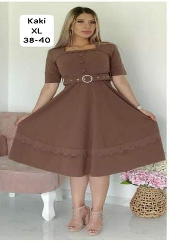 Vestido  largo color Kaki talla Extragrande  estilo Línea A 