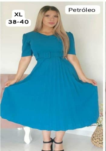 Vestido  largo color Petroleo talla Extragrande  estilo Tableado