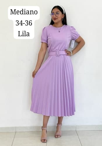 Vestido  largo color Lila talla Mediano estilo Tableado