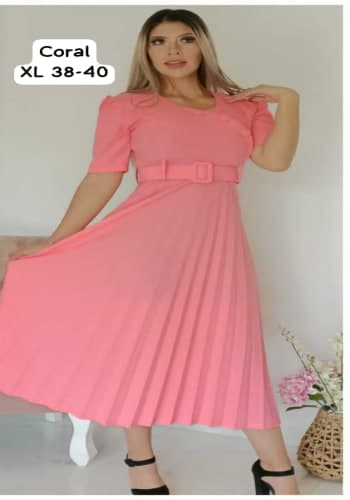 Vestido  largo color Coral talla Extragrande  estilo Tableado