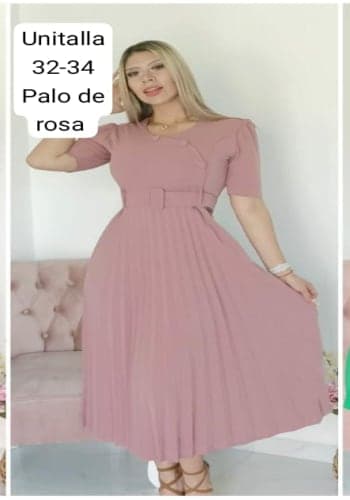 Vestido  largo color Palo de rosa  talla Unitalla estilo Tableado