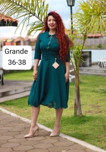 Vestido  largo color Verde botella  talla Grande  estilo Circular