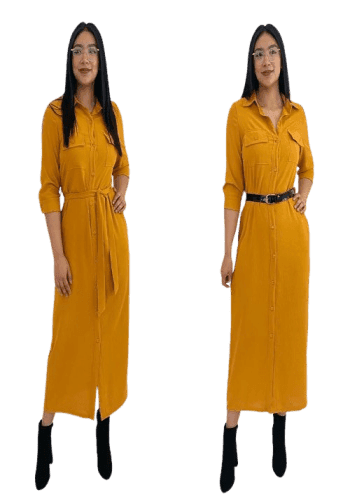Vestido  largo color Mostaza talla Mediano estilo Camisero 