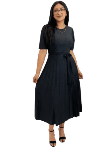 Vestido  largo color Negro talla Grande  estilo Tableado