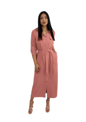 Vestido  largo color Palo de rosa  talla Extragrande  estilo Camisero 