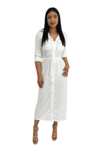 Vestido  largo color Blanco talla Extragrande  estilo Camisero 