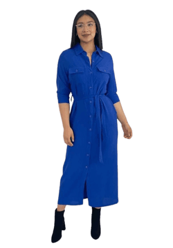 Vestido  largo color Azul rey talla Extragrande  estilo Camisero 