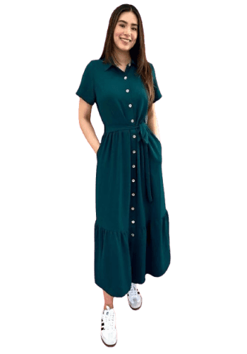 Vestido  largo color Verde botella  talla Grande  estilo Campesino
