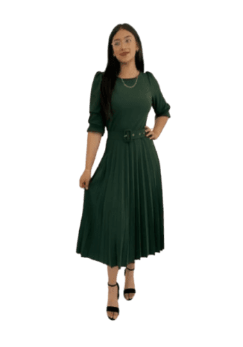 Vestido  largo color Verde militar  talla Mediano estilo Tableado