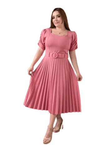 Vestido  largo color Palo de rosa  talla Extragrande  estilo Tableado
