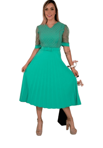 Vestido  largo color Verde keli talla Unitalla estilo Tableado