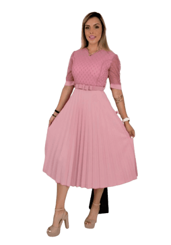 Vestido  largo color Palo de rosa  talla Extragrande  estilo Tableado