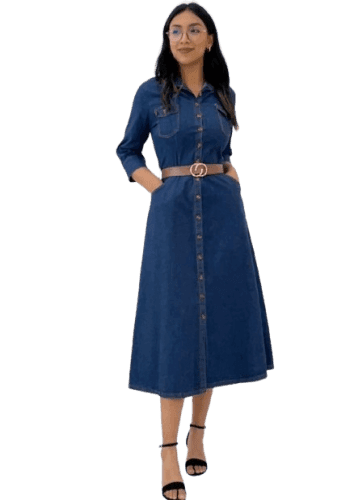 Vestido  largo color Estone talla Mediano estilo Camisero 