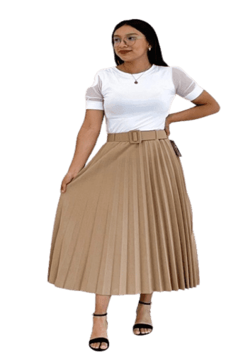 Falda larga color Beige  talla Extragrande  estilo Tableada