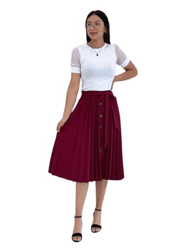 Falda larga color Vino talla Unitalla estilo Tableada