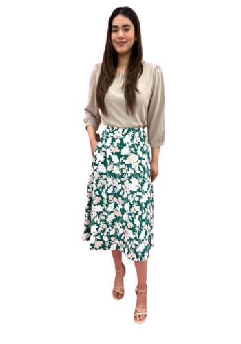 Falda larga color Verde talla Grande  estilo Línea A 