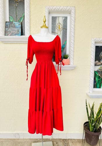 Vestido  largo color Rojo talla Unitalla estilo Olanes 