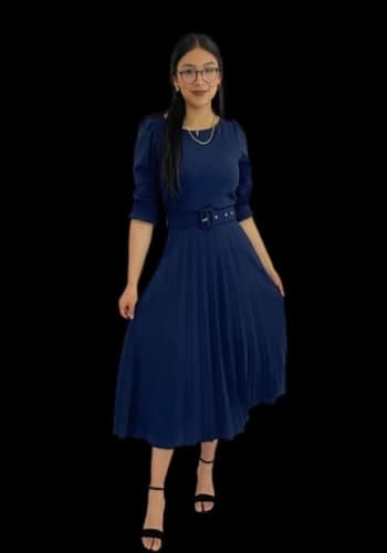 Vestido  largo color Marino talla Grande  estilo Tableado