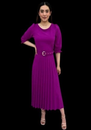 Vestido  largo color Bugambilia  talla Grande  estilo Tableado