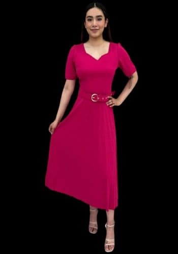 Vestido  largo color Fiusha  talla Grande  estilo Tableado