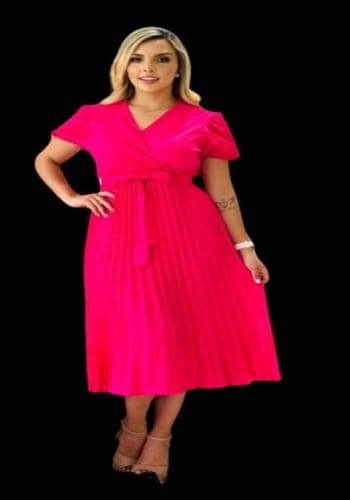 Vestido  largo color Fiusha  talla Extragrande  estilo Tableado