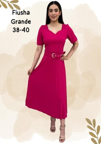 Vestido  largo color Fiusha  talla Grande  estilo Tableado