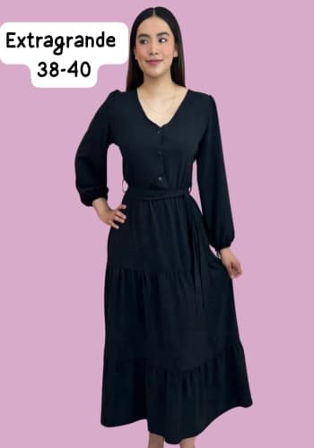 Vestido  largo color Negro talla Extragrande  estilo Doble olan