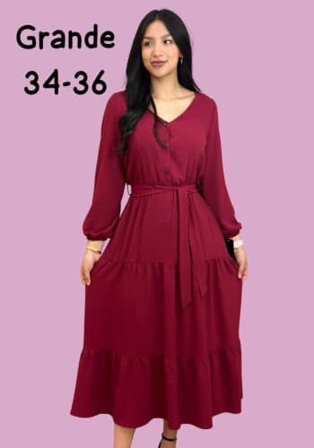 Vestido  largo color Vino talla Grande  estilo Doble olan