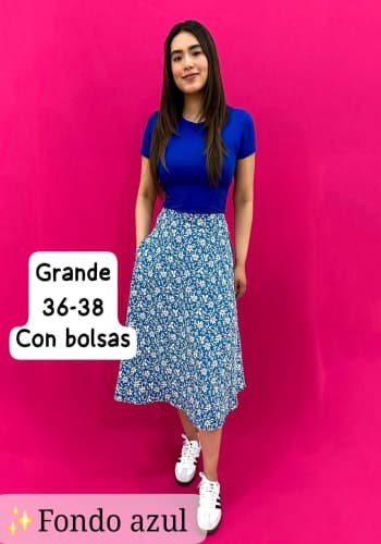 Falda larga color Azul rey talla Grande  estilo Línea A 