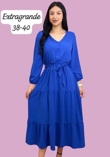 Vestido  largo color Azul rey talla Extragrande  estilo Doble olan