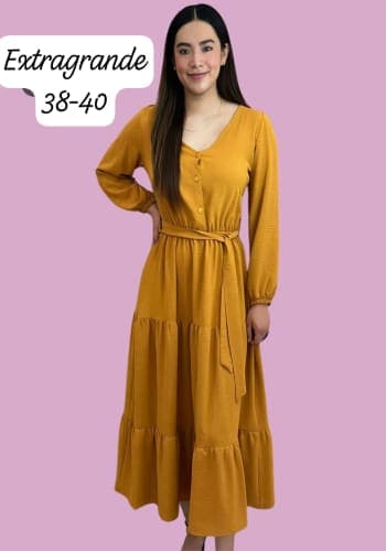 Vestido  largo color Mostaza talla Extragrande  estilo Doble olan