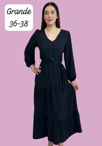 Vestido  largo color Negro talla Grande  estilo Doble olan