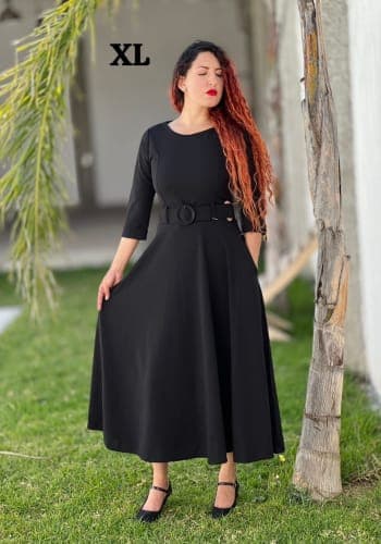 Vestido  largo color Negro talla Extragrande  estilo Línea A