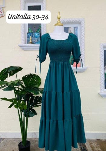 Vestido  largo color Verde botella  talla Unitalla estilo Olanes 