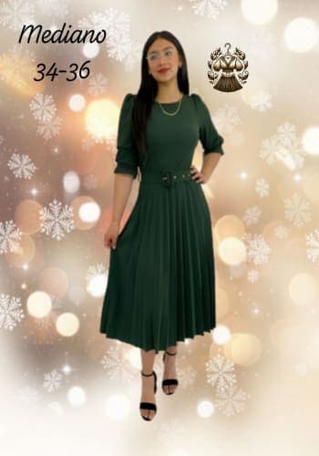 Vestido  largo color Verde olivo  talla Mediano estilo Plizado 