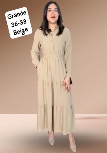 Vestido  largo color Beige  talla Grande  estilo Olanes 