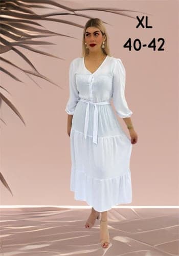 Vestido  largo color Blanco talla Extragrande  estilo Olanes 