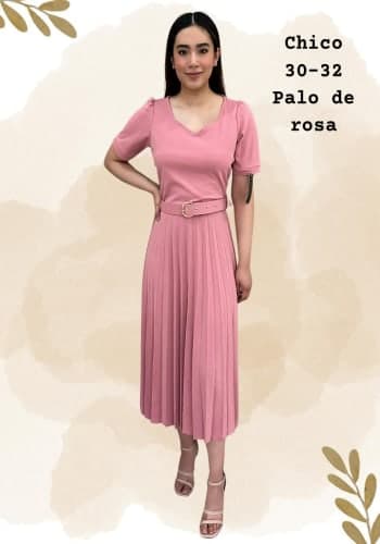 Vestido  largo color Palo de rosa  talla Chica  estilo Tableado