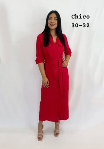 Vestido  largo color Rojo talla Chica  estilo Camisero 