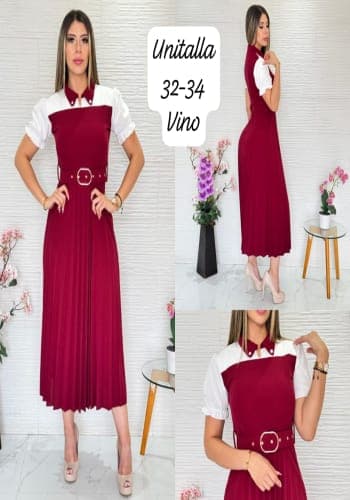 Vestido  largo color Vino talla Unitalla estilo Tableado