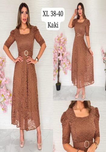 Vestido  largo color Kaki talla Extragrande  estilo Línea A