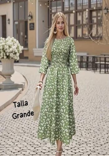 Vestido  largo color Verde talla Grande  estilo Línea A